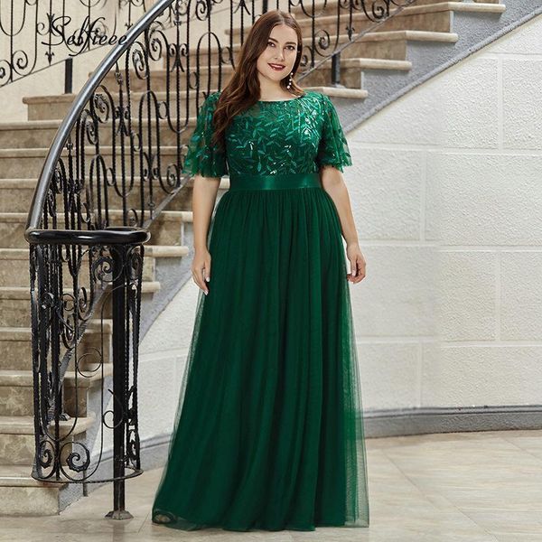 

plus size women dress xs-9xl sequined a-line o-neck short sleeve sparkle evening formal dress elegant long party vestidos1, Black;gray