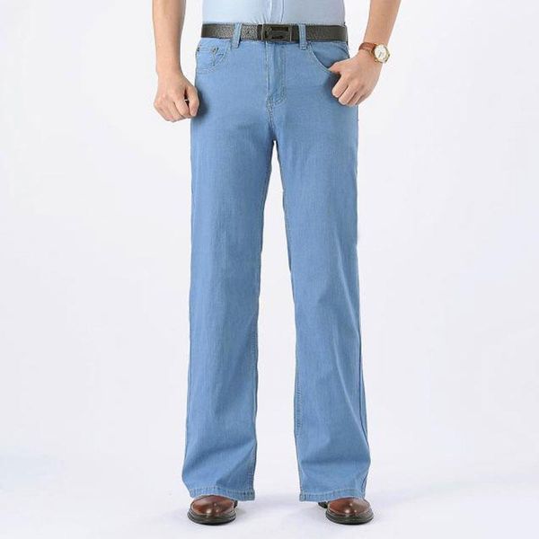 

men's jeans summer slim flared pants loose wide-leg pants men's straight jeans micro-light size 28-38 401, Blue