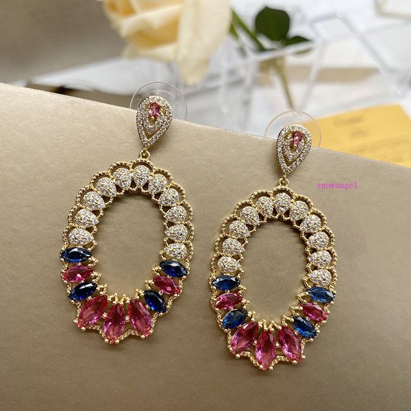 

2021 court color zirconium round flower earrings luxury baroque heavy industry 925 silver needle high sense ear ring tide