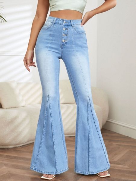 

high waist flare leg jeans q1wh#, Blue