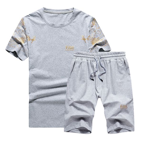 

2021 new summer printed tracksuit men casual t shirt + shorts fashion piece mens sweat suits beach tee shirts sportswears 9qic, Gray