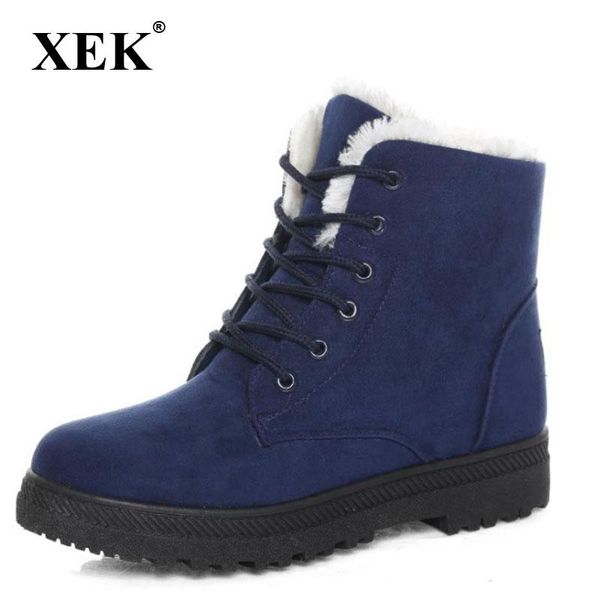 

boots xek fashion warm snow 2021 heels winter arrival women ankle shoes fur plush insole zll01, Black