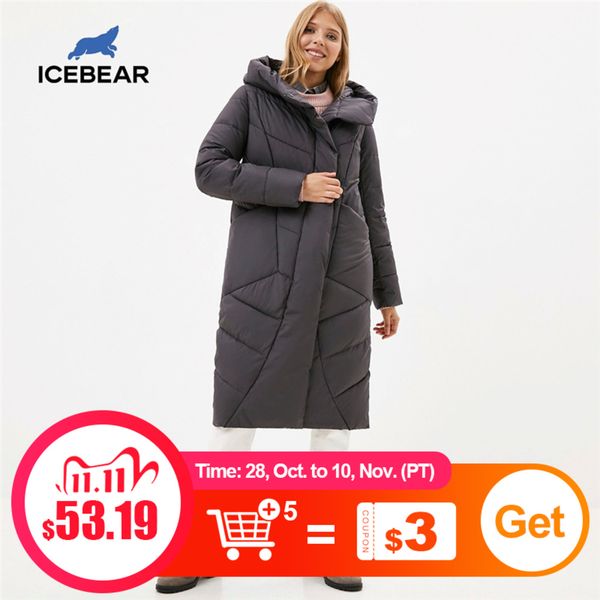 

icebear 2020 new hooded women jacket casual winter thicken cotton clothes fashion brand women's clothing gwd20127d, Black