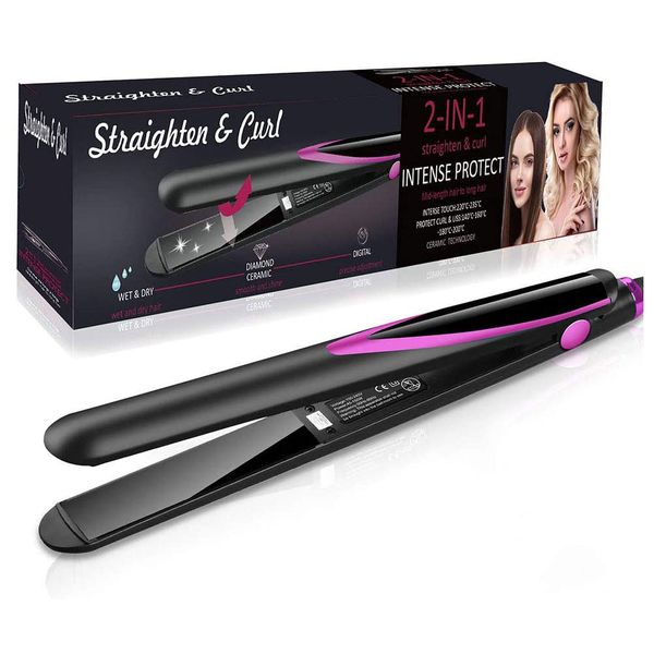 

hair straightener, ceramic flat iron hair straightener and curler 2 in 1, with adjustable temp & instant heating, make hair shiny and smooth, Black