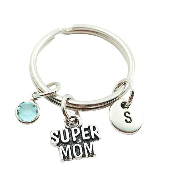

новый супер мама креативный исходное письмо birthstone брелки брелки мода ювелирные женщины подарки аксессуары подвески, Silver