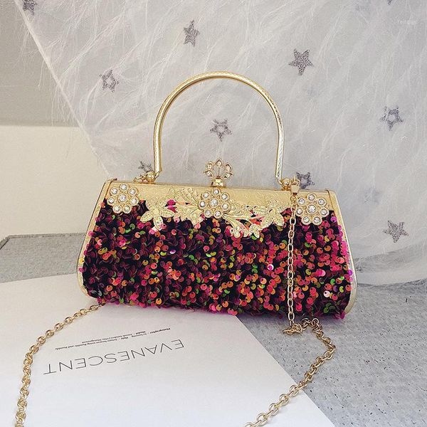 

european metal sequined women wedding evening bag metal ring totes bag phone purse makeup bride chain crossbody messenger1