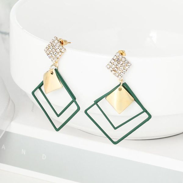 

wybu six color double square pendant drop earring for women fashion simple style earing ear jewelry for lady girl gift, Silver