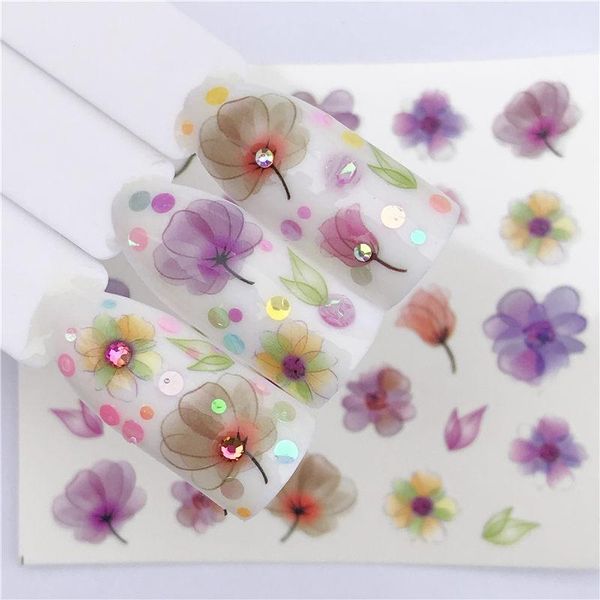 

ywk 1 sheet water gradient blossom flower sticker for nails wraps butterfly flower vine designs nail art decals, Black