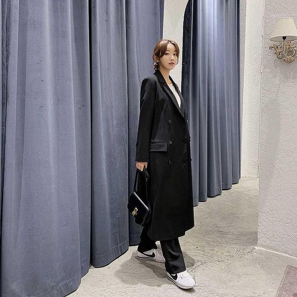 

spring leisure suit jacket female long section of loose solid color suit jacket1, White;black
