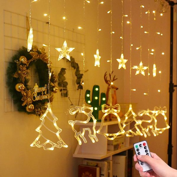 

led christmas deer tree bells star string fairy lights curtain light outdoor garland for home party new year wedding decorations