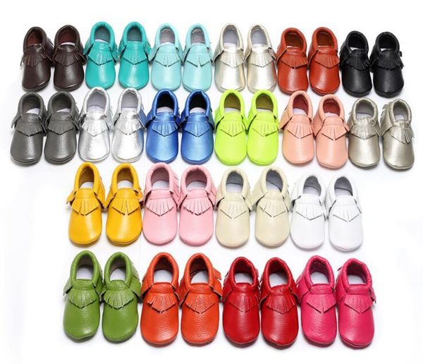 

new genuine leather baby kids shoes infant toddler girl boy anti-slip tassel moccasins 20 colors autumn fringe soft sole, Black;red
