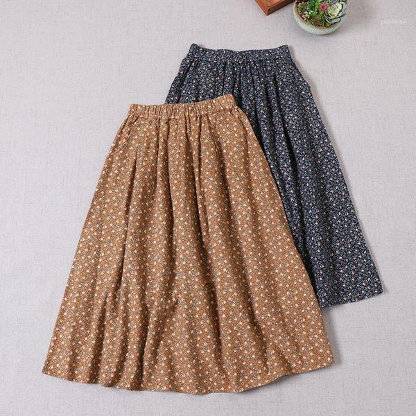 

female literary japanese cotton skirts new winter a-line skirt mori girl1, Black
