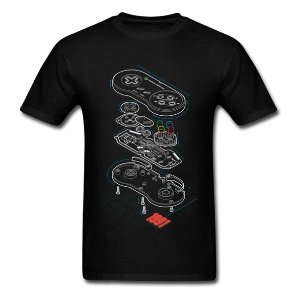 

custom t-shirt gamer t shirt men controller anatomy tees hip hop streetwear students arcade tshirt black clothes cotton, White;black