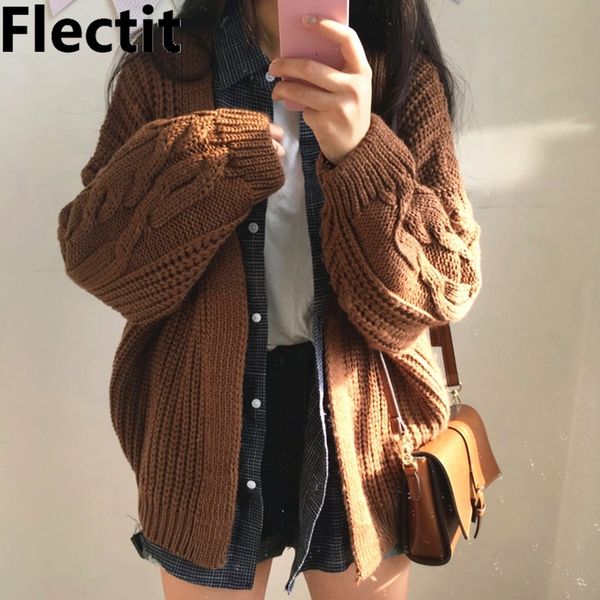 

flectit women cable-knit cardigans korean fashion open front cardigan sweater womens winter outfit * 201128, White;black