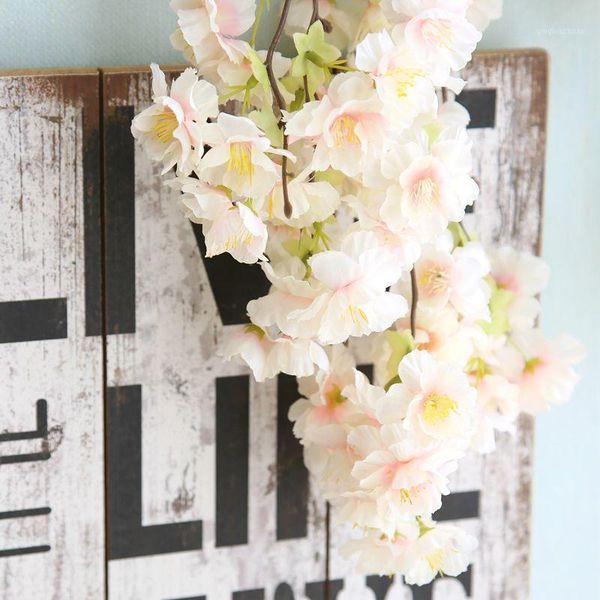 

135cm fake cherry blossom tree 3 fork sakura branch artificial flower silk wedding background wall decoration flowers1