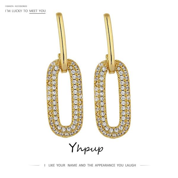 

dangle & chandelier yhpup trendy round geometric cz drop earrings exquisite shiny cubic zirconia jewelry kpop for women wedding 2021, Silver