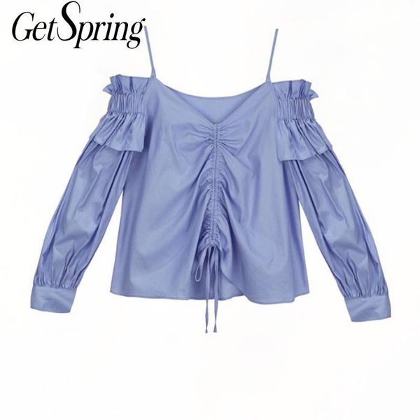 

getspring women shirt slash neck ruffles off shoulder womens blouses long sleeve plus size black white cotton blouses shirt