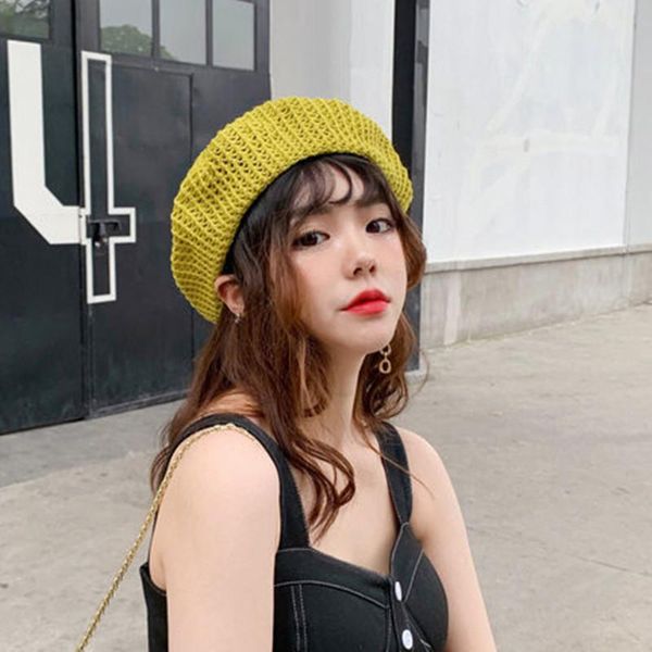

beret female summer thin korean hat female japanese painter hat hollow moisture sunscreen, Blue;gray