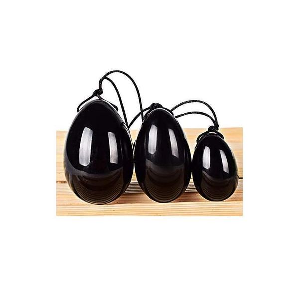 

3pcs set jade eggs natural drilled black obsidian women exercise pelvic muscles kegel exerciser massager vaginal tighten jllien
