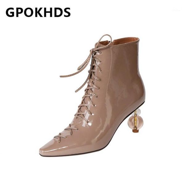 

boots gpokhds 2021 women ankle cow leather winter short plush square toe zipper high heels female size 391, Black