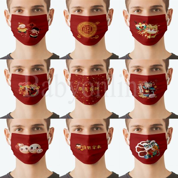 

new designer 2021 chinese characters face mask cartoon style printed comfortable washable new year anti dust windproof mouth masks