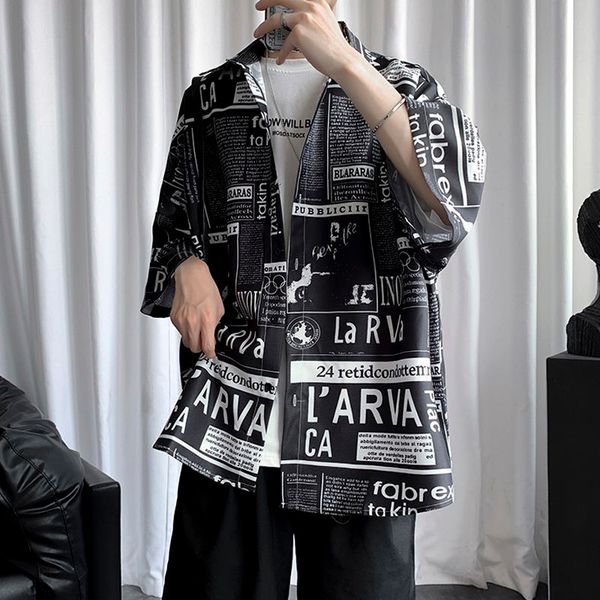 

2020 fashion summer shirt men loose shirts cool homme japanese mens checkered shirts short sleeve shirt streetwear men blouse, White;black