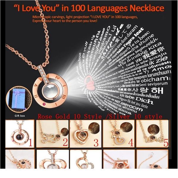 

2018 new arrival 100 languages i love you projection pendant necklace romc love memory wedding reiki women necklace jlltia, Black