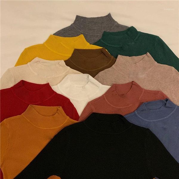 

autumn winter half turtleneck sweater 2020 new black long sleeve knitted bottom women sweaters solid female slim pullovers1, White;black
