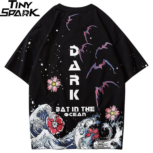 

hip hop t shirt men 2020 streetwear harajuku japanese great wave tshirt short sleeve cotton summer casual floral t-shirt fashion 1005, White;black