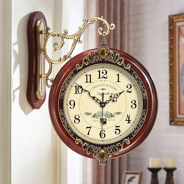 

double side wall clock hanging retro double sided battery powered metal mount vintage garden coffee bar decoration round station1