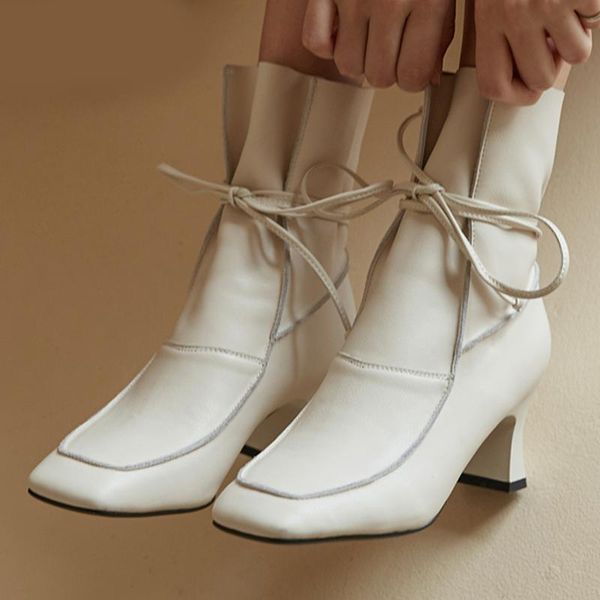 

2020 autumn new fashion women boots lace up square toe zipper autumn winter boots ladies ankle female, Black