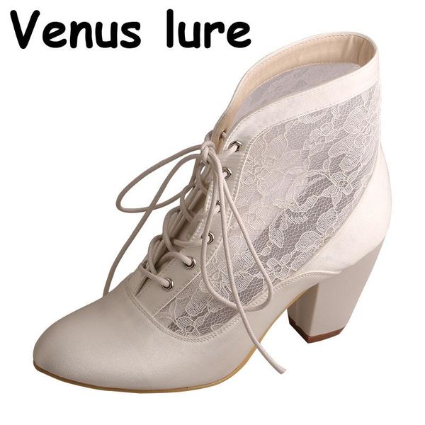 

lure bridal shoes boots for women block heel ribbon tie lace boot, Black