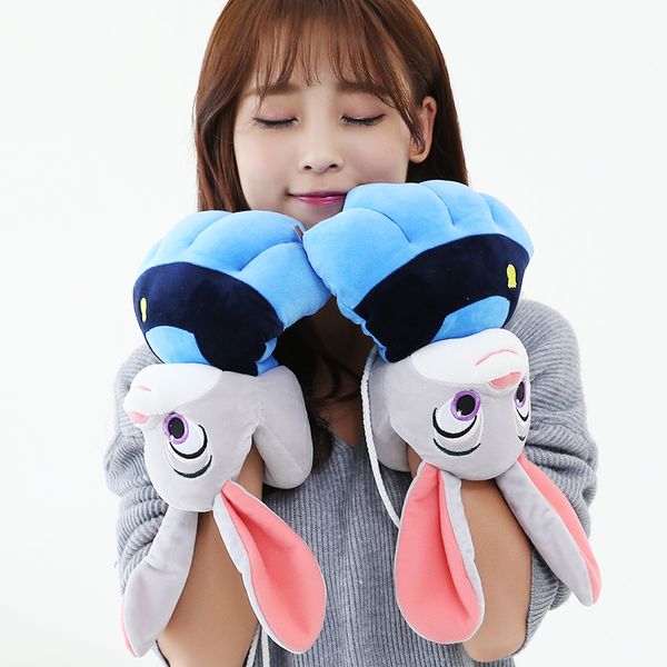 

glove korean cartoon cute winter couple student warm cotton soft girl plush, Blue;gray