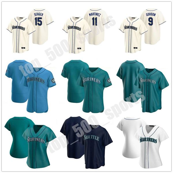 

24 ken griffey jr. 34 felix hernandez 11 edgar martinez 17 mitch haniger 15 kyle seager 51 suzuki ichiro 7 marco gonzales mariners jersey, Blue;black