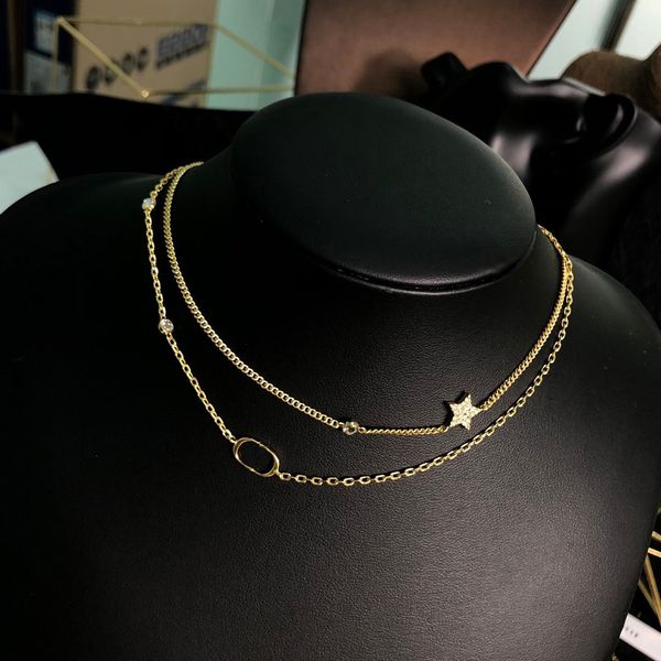 

2021 designer necklace five pointed star inlaid diamond letter brand double necklace cabinet material wholesale price, Golden;silver