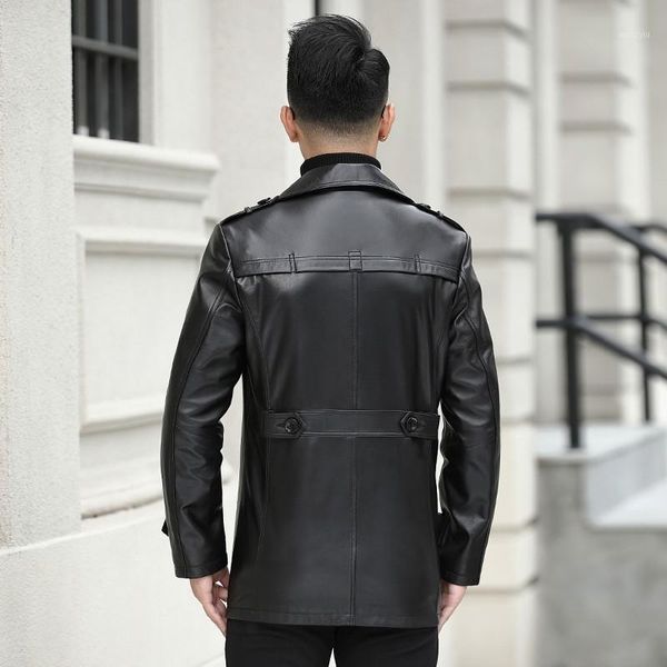 

brand business genuine leather coat men casual sheepskin single breasted blazer luxury winter black windbreakers plus size 4xl1, Tan;black