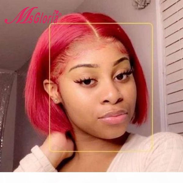 

red color straight bob part lace front human hair wigs 180% brazilian remy hair wig for women wigs human transparent lace, Black;brown