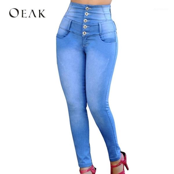 

women's jeans oeak 3xl big size casual high waist pencil pants with buttons slim women's denim trousers vaqueros mujer1, Blue