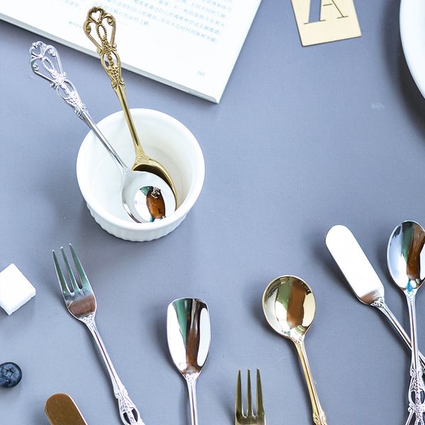 

304 stainless steel scoop afternoon tea utensils coffee spoon retro golden sliver color stir spoons creative 6 5yhb l1