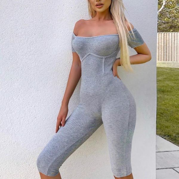

summer ribbed bodycon romper women short sleeve casual workout biker palysuits solid fashion 2020 summer playsuit1, Black;white