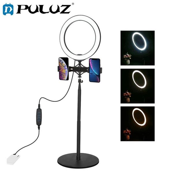 

puluz pkt3040 140cm round base deskmount+live broadcast dual phone bracket+led ring vlogging video light kits