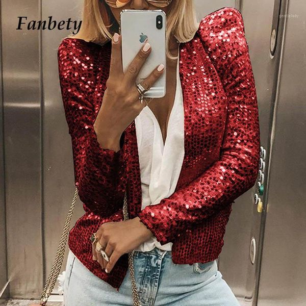 

women's jackets lady chic glitter sequined jacket coat women shiny autumn puff long sleeve cardigan elegant female clubwear drop1, Black;brown