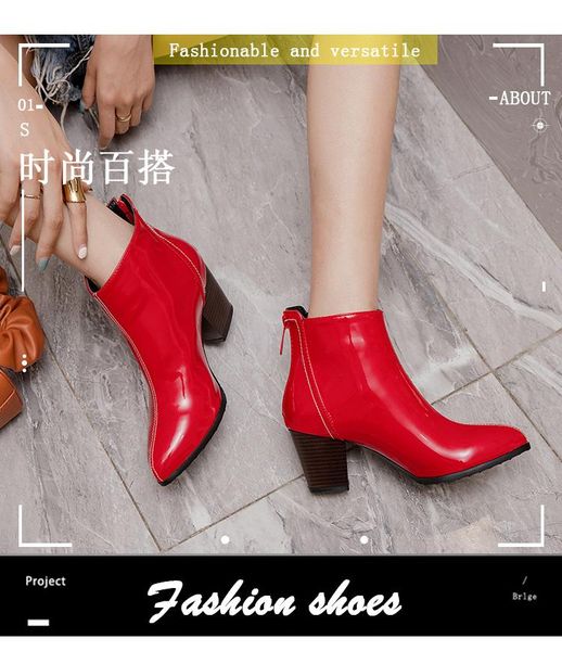 

boots 2021 women ankle pointed toe zipper short fashion cool party winter shoes footwear plus size 32-43, Black