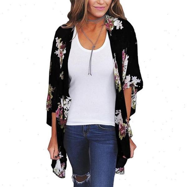 

fashion women loose blusas kimono ladies summer chiffon cardigan blouse female boho batwing sleeve shirt plus size 3xl 2021, White