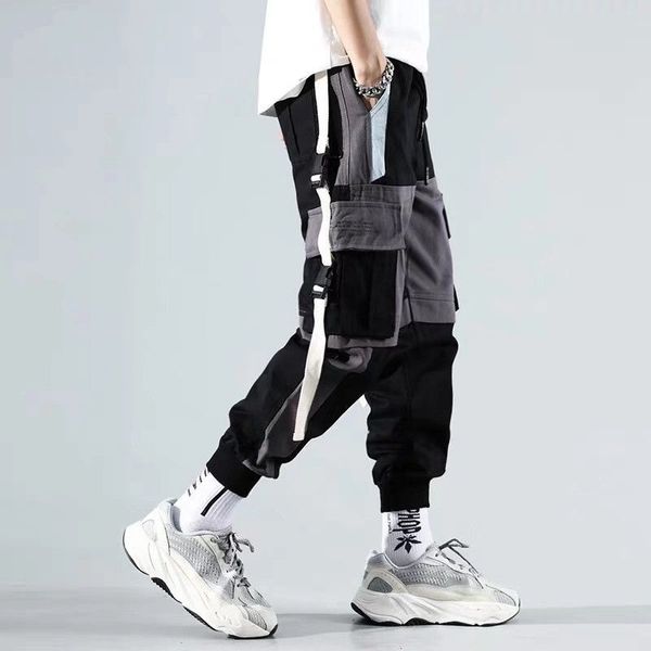 

men's cargo fashion high street ankle length tactical pants streetwear plus size sweatpants, Black