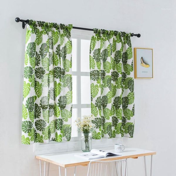 

curtain & drapes nordic leaf style half blackout short green big leaves printed curtains blinds rod pocket for high window1