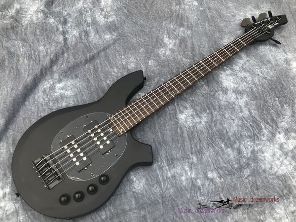 China OEM Elétrica Bonde Guitarra Bongo Metal Preto Color 5 Cordas HH Pickups Ativos Activos Eletrônicos Frete Grátis