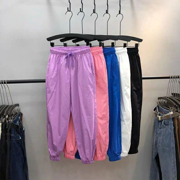 

stylish solid color drawstring pants elastic waist hip hop long pants women harajuku high waist casual trousers 6 colors fy4551, Black;white