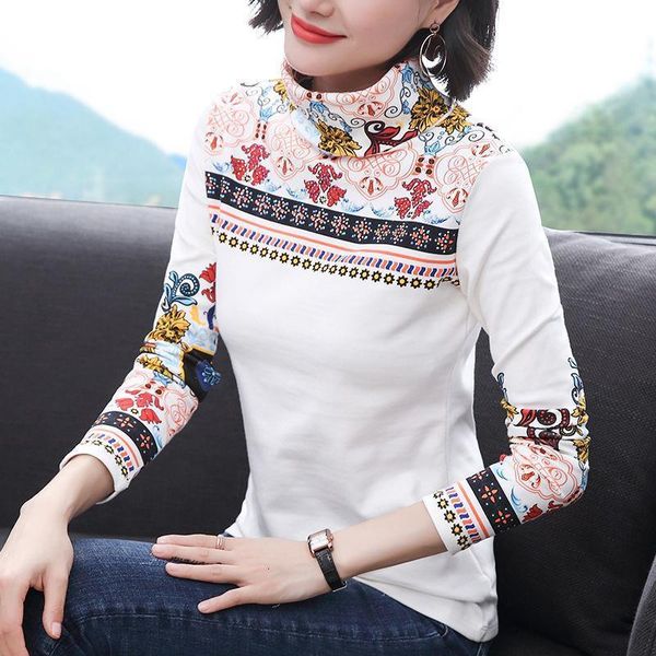 

pullovers women turtleneck knitted jumper fashion printed national style female regular clothes streetwear sweaters drop shipping, White;black