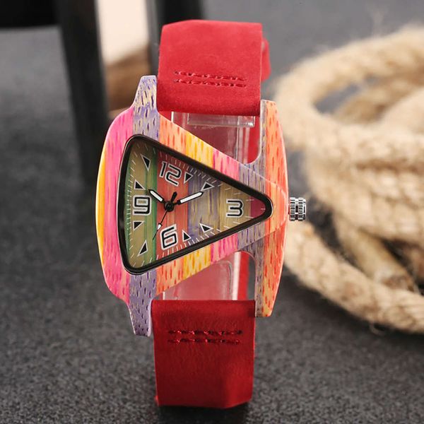 

creative watch female personality wooden triangle flying fish color wood women's watch s113, Slivery;brown